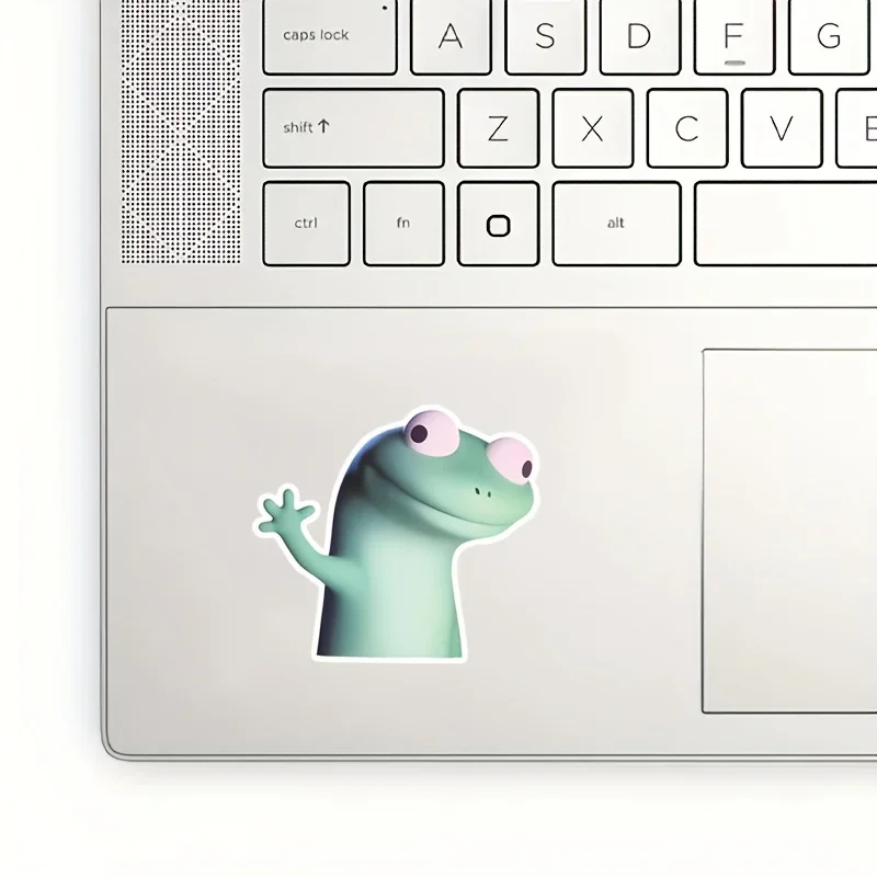 

1PC Cute Green Gecko Waving Vinyl Sticker - Glossy Self-Adhesive Decal, Cartoon Lizard with Expressive Eyes & Cheerful Gesture