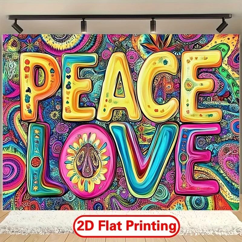 2D flach 1 Stück – Peace and Love Rainbow Hippie Wandhintergrundstoff Polyester Fotografiehintergrund und Partybanner
