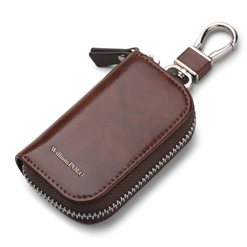 Men Key Holder Wallet Small Car Keychain Organizer Genuine Leather Waterdrop Shape Bag Brand WILLIAMPOLO