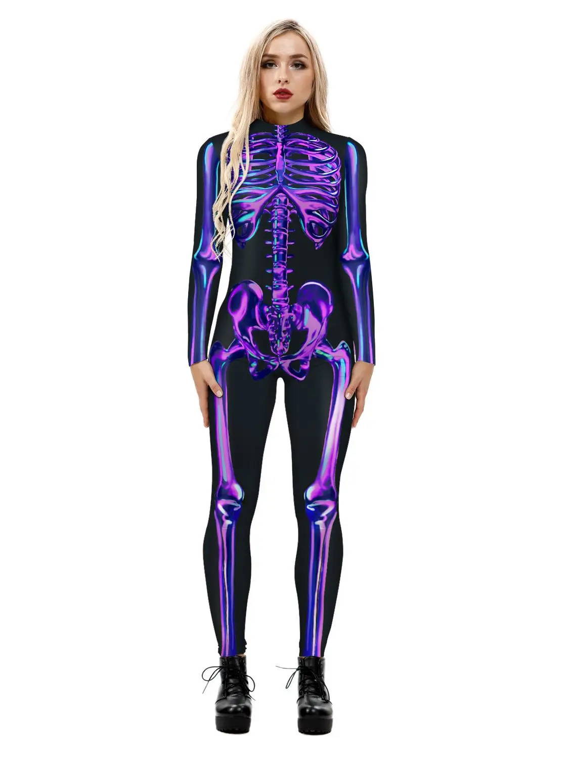 

Halloween 3D Printed Costume for Women Long Sleeve Bodycon Jumpsuits Horror Skull Skeleton Costume Party Role Play Outfits