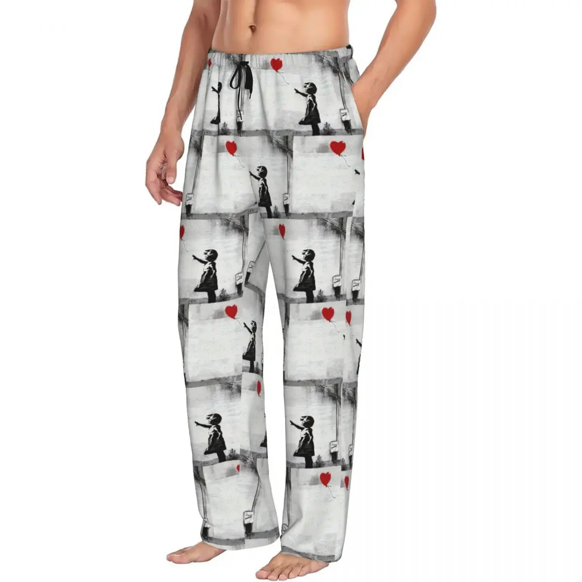 Custom Banksy Street Pop Art Square Pajama Pants Men Sleepwear Sleep Lounge Bottoms with Pockets