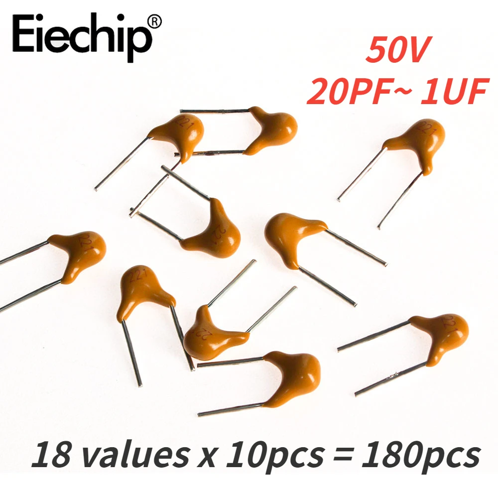 

180PCS Monolithic Ceramic Capacitor Set 18Values 20PF~ 1UF Diy Electronic Components Package Capacitor Assorted Kit