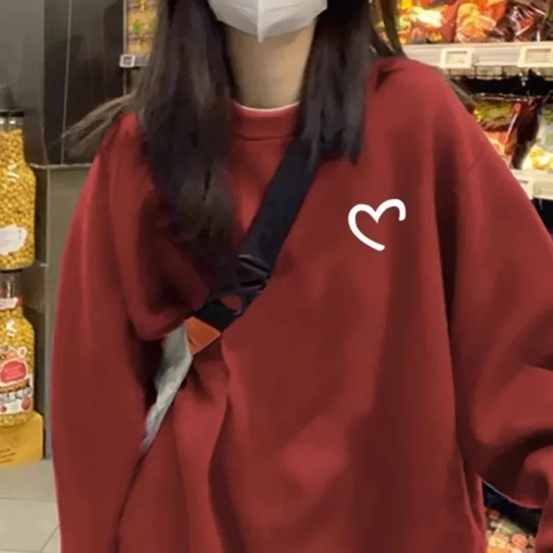 Veste automne/hiver col rond manches couche de Base supérieure vêtements pour femmes coréens femmes doublé polaire coupe ample sweat-shirt décontracté