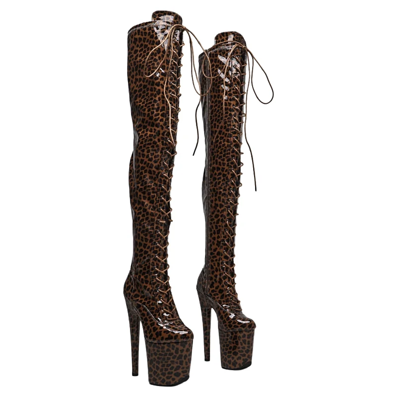 

Leecabe 20CM/8inches patent Leopard print Trend fashion High Heel platform party stripper heel Pole Dance boots