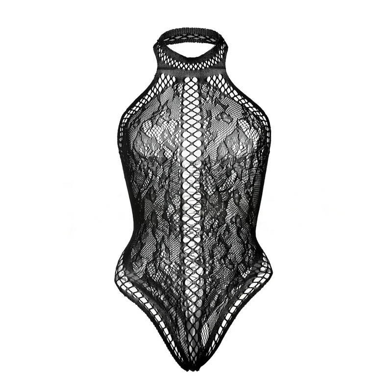 

1Pc Women's Sexy Open Crotch Lingerie, Backless Cutout, Mesh Sheer Transparent Bodystocking Bra Underwear Set For Ladies