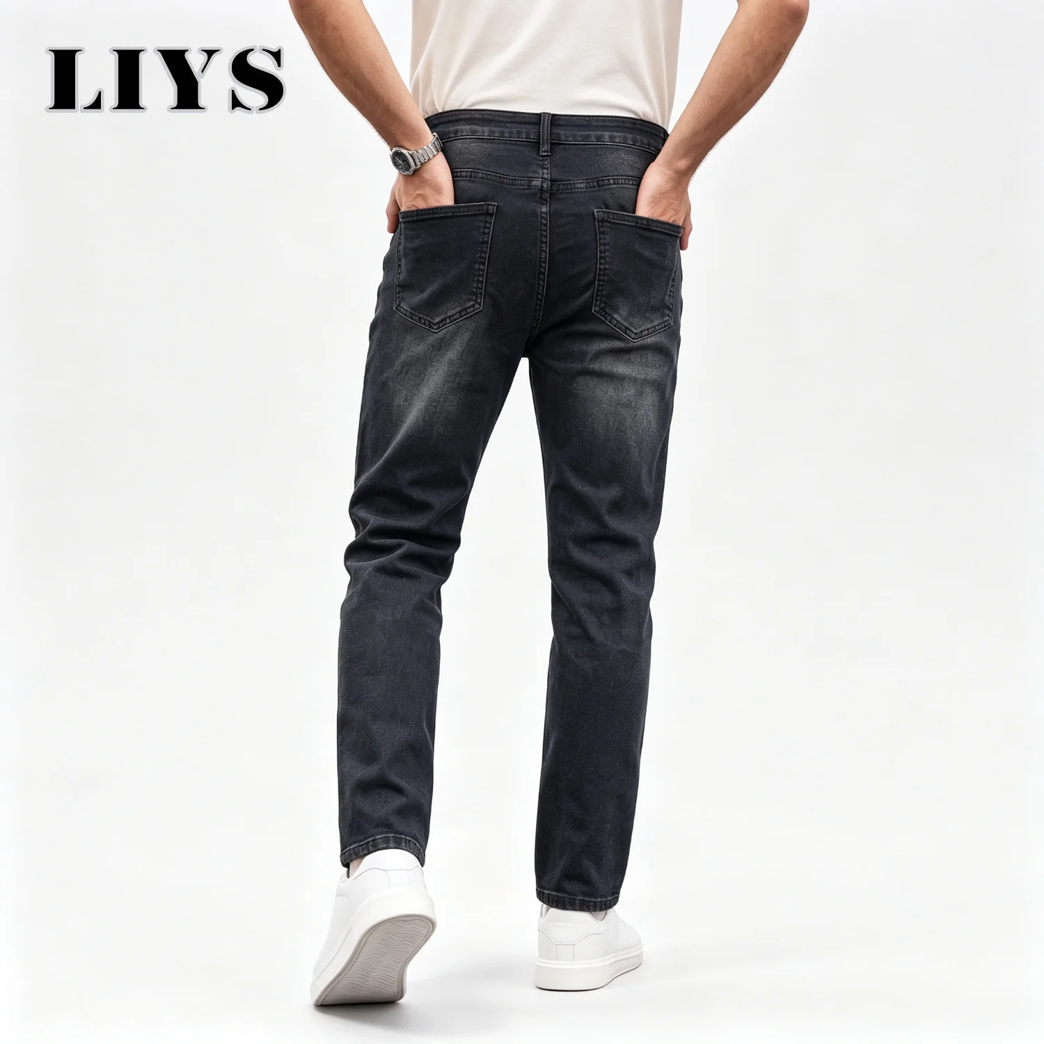 Men's Slim Fit Stretch Jeans Black Ripped Distressed Frayed Tapered Denim Pants Washed Streetwear Casual Vintage Trousers
