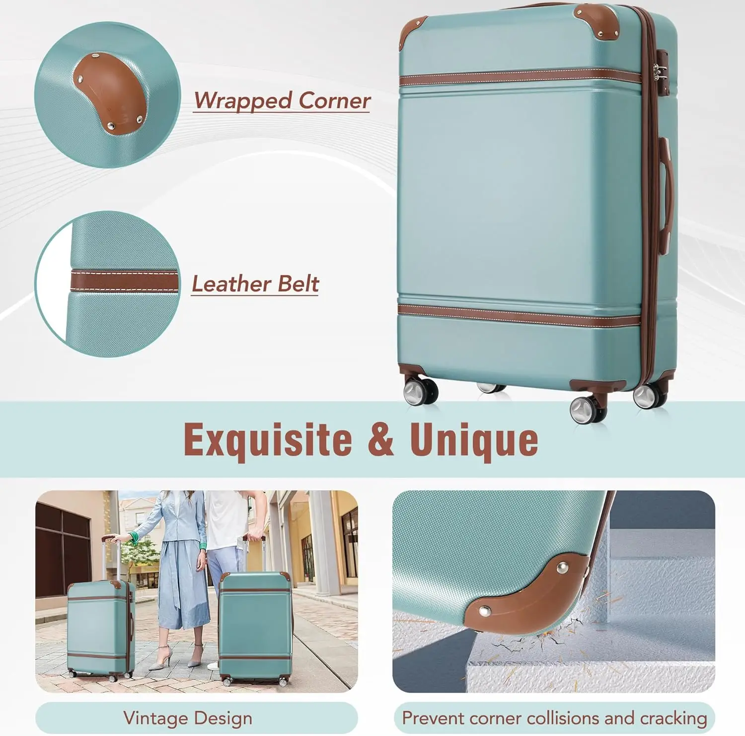 Merax-Ensemble de bagages avec étui cosmétique, valise à roulettes, vintage, extensible, 2 pièces