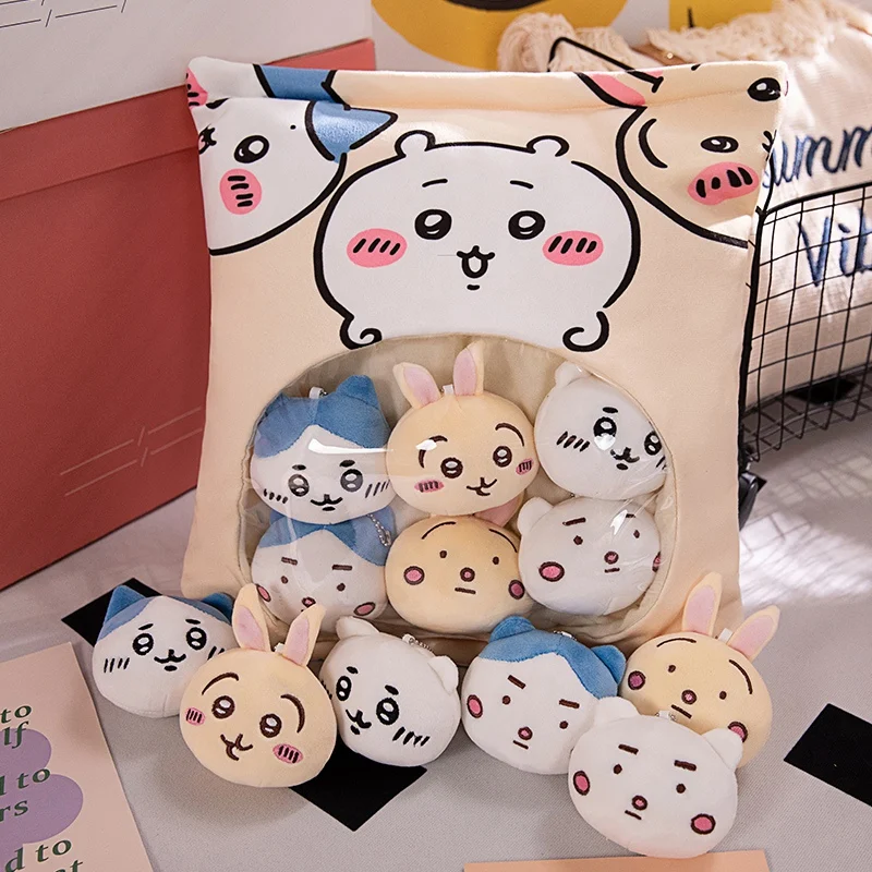 Vendita calda farcito snack bag peluche con 6 pendenti all'interno bella bambola emozionale prendendo regalo divertente per le ragazze decorazione carina