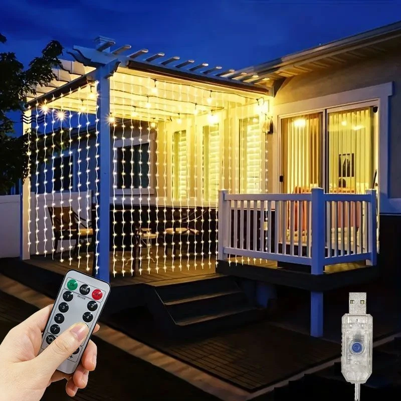 

USB Led Curtain String Lights Including 8 Lighting Modes Remote Control Wedding Home Bedroom Decoration Christmas Light Garland