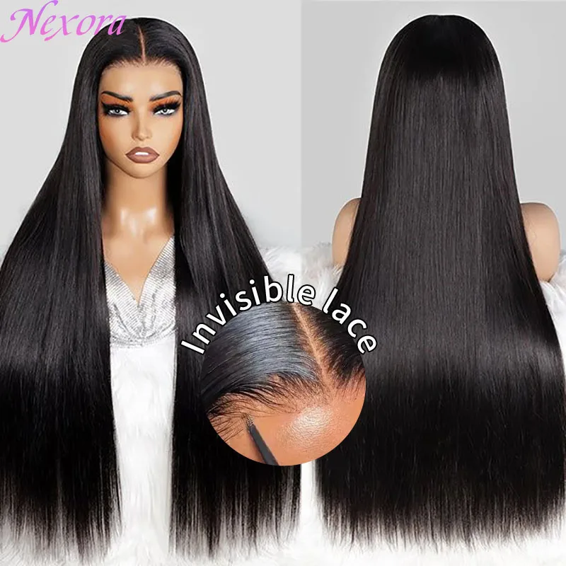 Nexora غلويليس Hd الدانتيل خصلات الشعر المستعار الإنسان قبل قطعها شعر طبيعي مفرود الباروكات شعر مستعار أسود 40 بوصة ابيض عقدة 200% الكثافة