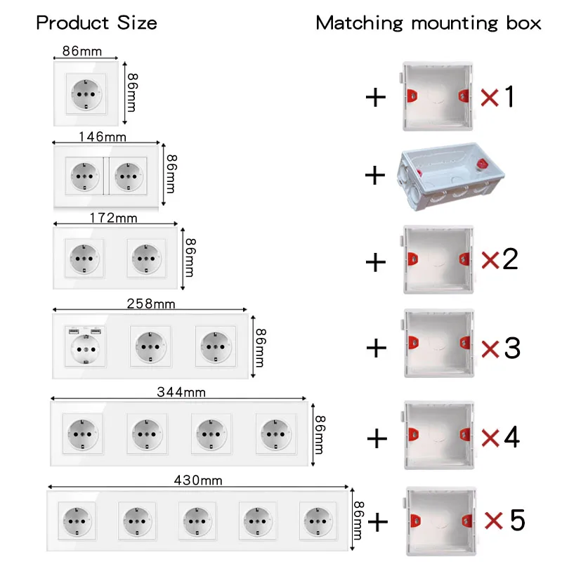 Szaoju EU German Standard 16A Crystal Glass Panel Wall Socket Power Outlet Electrical Plug With Usb Double usb Outlet Ac100-250V