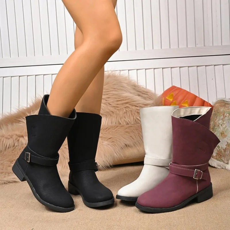 

Women's New Spring Autumn Style Rough Heel Retro Short Boots Height Increasing Simple Comfortable Versatile Daily Casual Boots