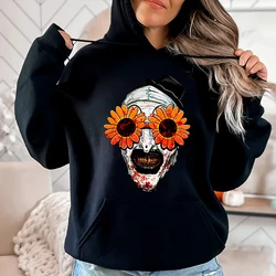 The Clown Sunflower Sunglasses Halloween Print Women's Autumn and Winter Hoodies Plus Velvet Sweater Loose Tops