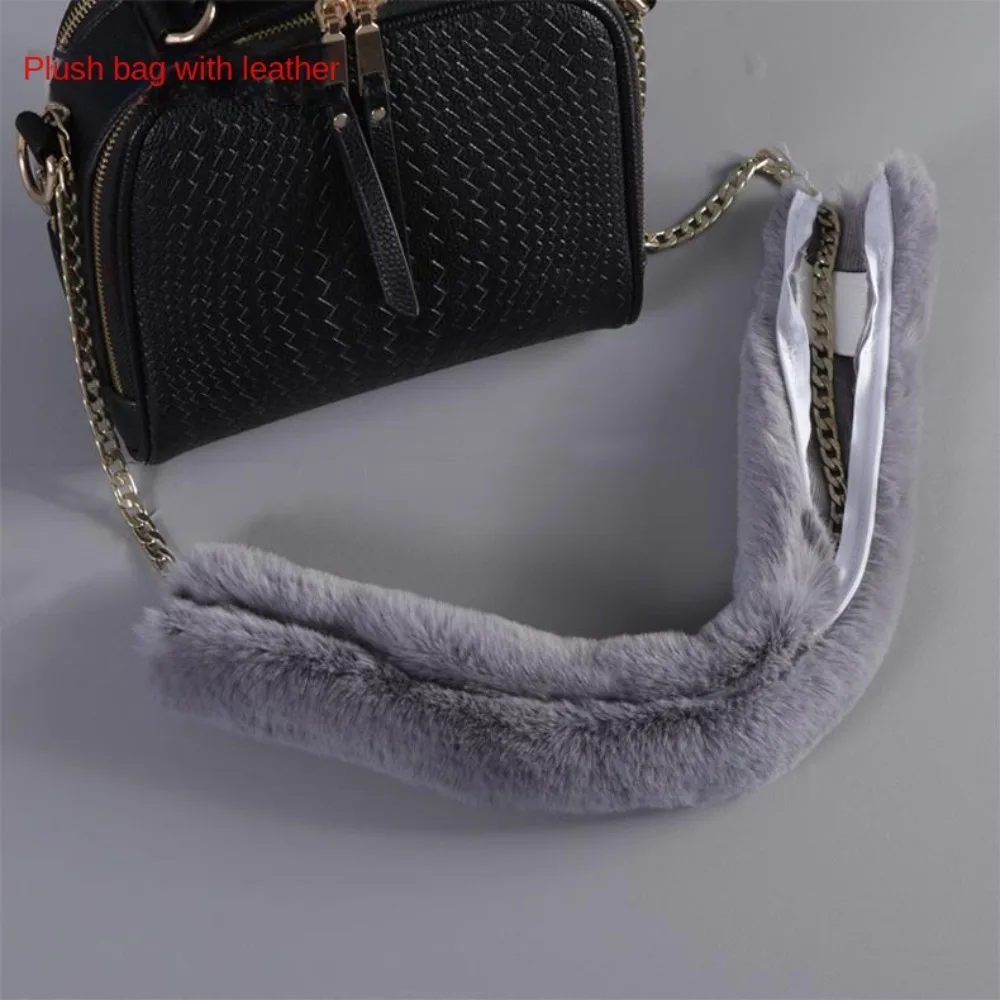 Faux Fur Bag Belts Plush Shoulder Handbag Strap Replacement Handles Fastener Cover Straps With Zipper Shoulder Handbag Accessory