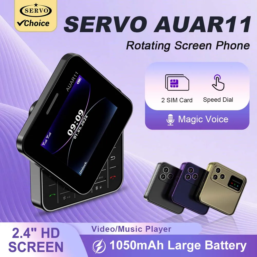 

SERVO AUAR11 2.4 Inch Rotatable Screen Feature Phone Dual SIM Magic Voice Speed Dial Blacklist Flashlight FM 2G Keypad Cellphone