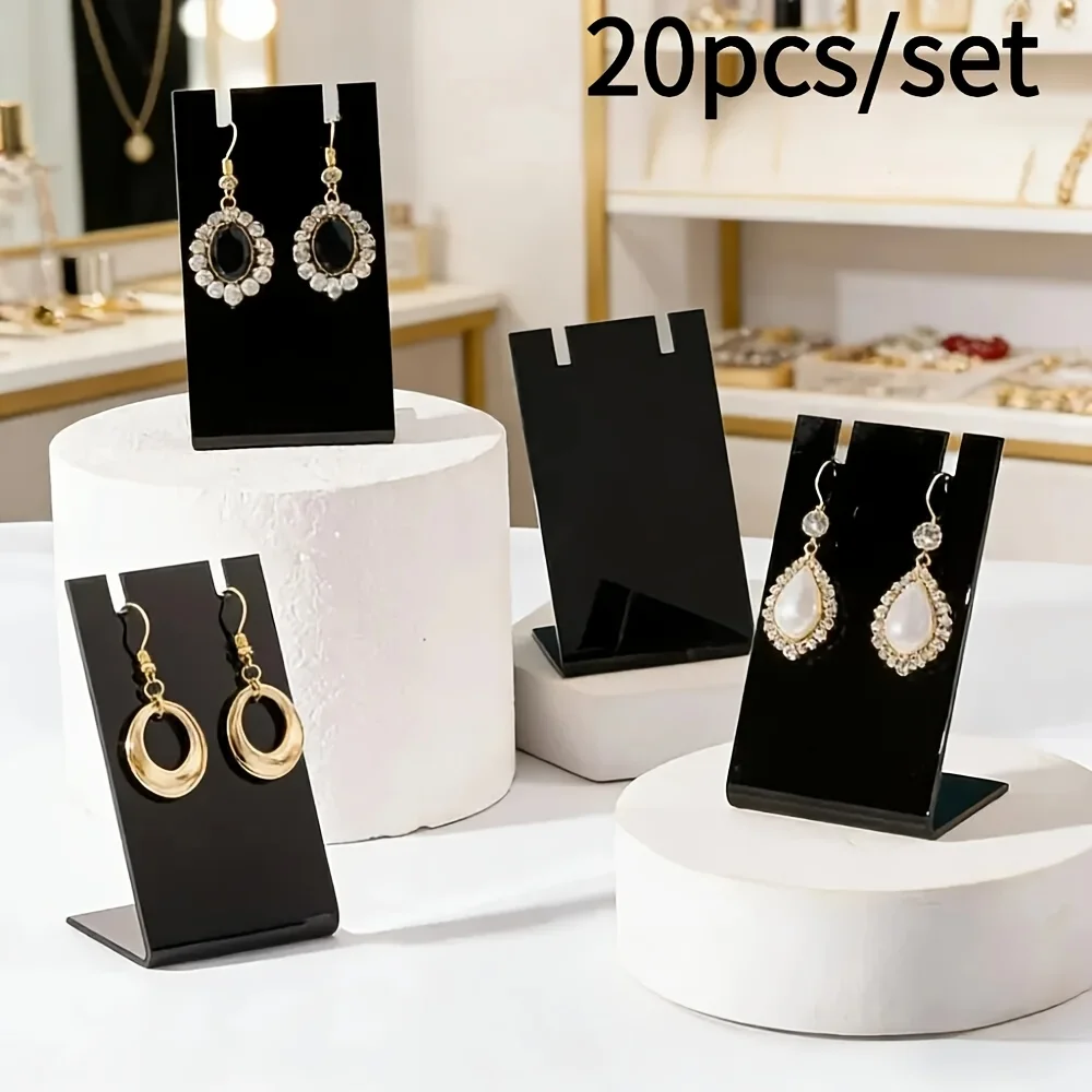 20pcs/set Black Acrylic L-shaped Jewelry Earring Rack for Home Storage Display Earrings Pendant Jewelry Stand