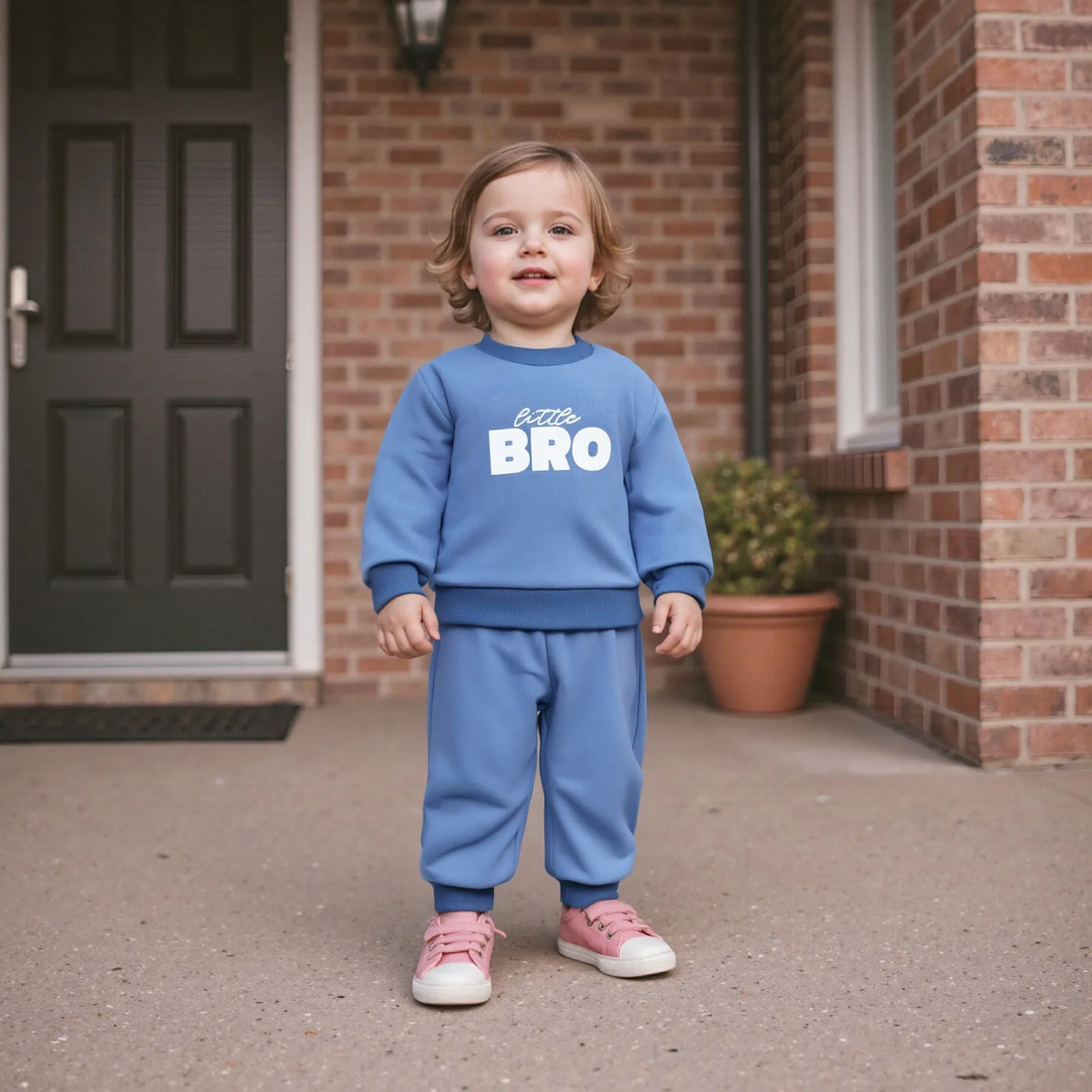 طقم سويت شيرت بأكمام طويلة مطبوع عليه حروف للخريف والشتاء للأطفال الصغار مكون من قطعتين