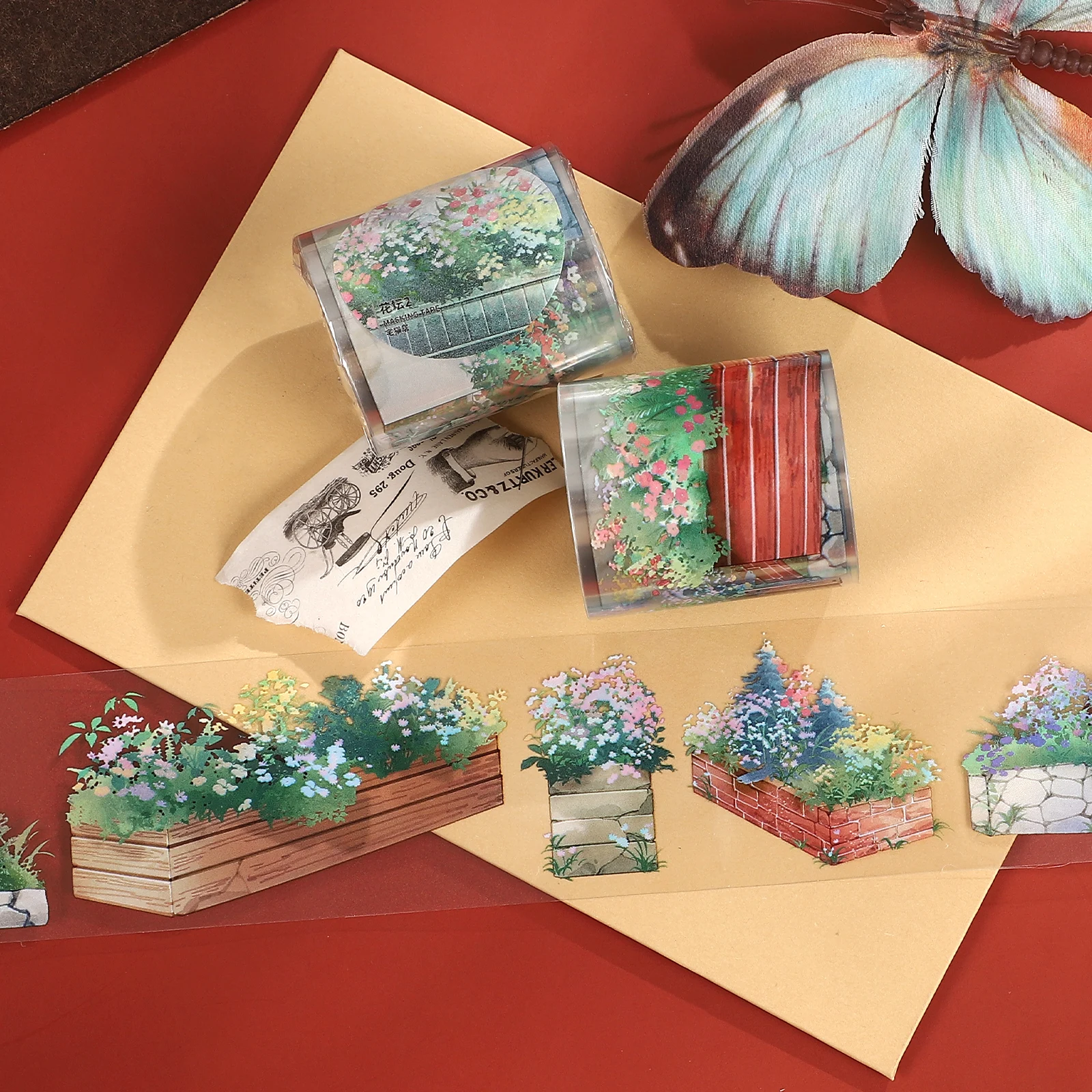 

45mm*5m Vintage Plant Flower Bed Landscape PET Tape Creative DIY Journal Material Collage Scrapbooking Stationery