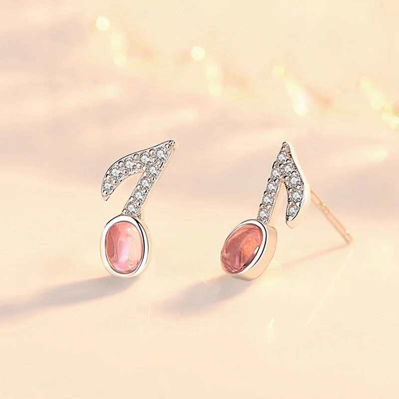 Authentic 925 Sterling Silver Earring Simple Musical Note Crystal Stud Earring For Women Girl Wedding Party Jewelry Gift