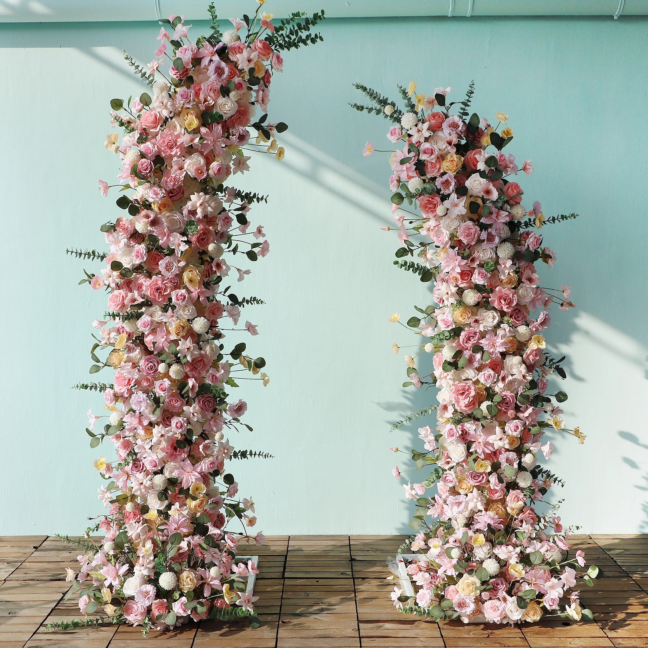 

Wedding Decoration Horn Arch Frame Floral Arrangement Set Pink White Series Artificial Rose Flowers for Stage Backdrop Decor