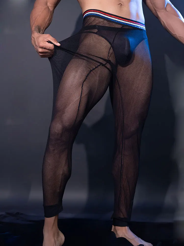 

Mesh Transparent Long Pants Sexy Men's Tights Fitness Pants Pyjama See Through Trousers Sleep Wear Pants Gay Lingeries