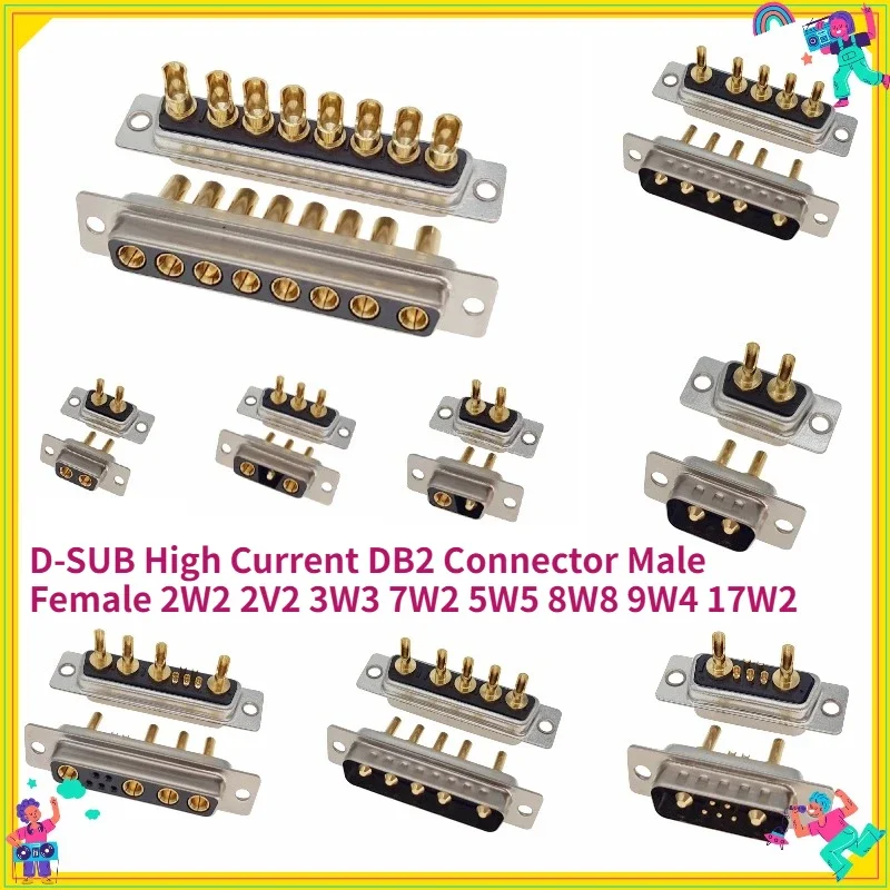 2PCS   D-SUB High Current DB2 Connector Male Female 2W2 2V2 3W3 7W2 5W5 8W8 9W4 17W2 for Equipment Communication