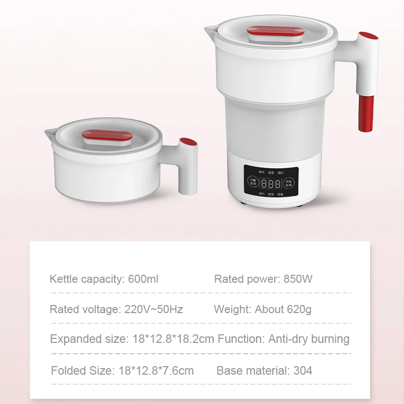 DMWD для путешествий, складной чайник с подогревом воды, силиконовый мини-электрический чайник из нержавеющей стали, бойлер для кемпинга, чашка