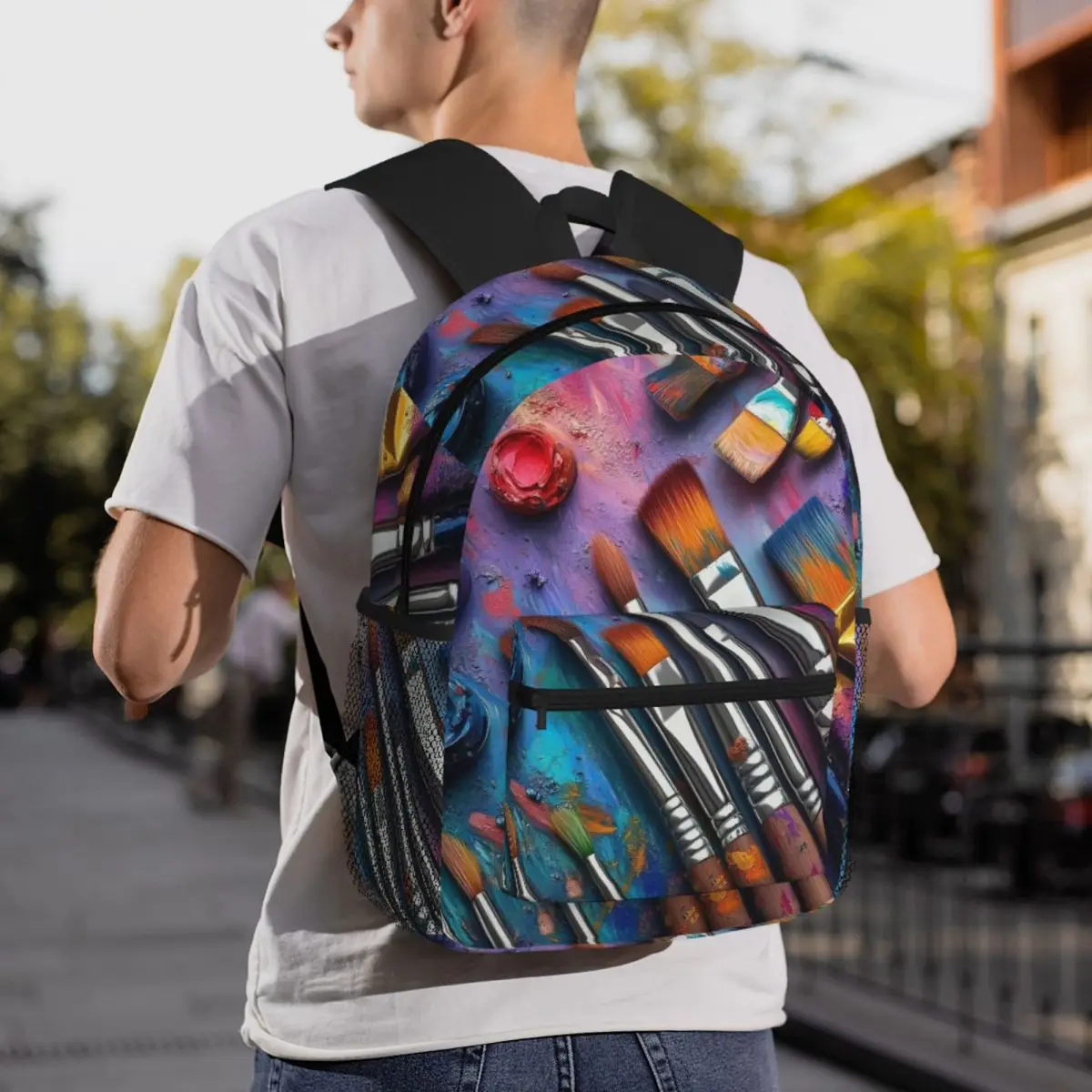 Splatter Paint Brush Colorful Brush Strokes Design Backpack Student BookBag School Bag Computer Shoulder Bags for Men Women