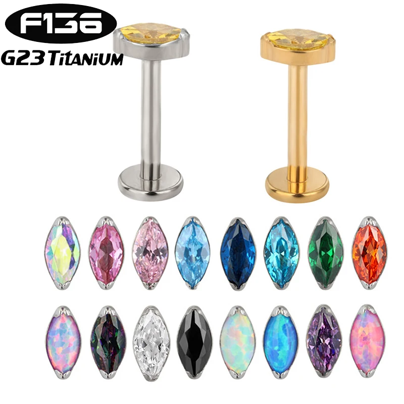 1PC G23 Titanium Solid Zircon Horse Eye Ear Stud Internal Thread Lip Studs Helix Cartilage Earring Lobe Labret Piercing Jewelry