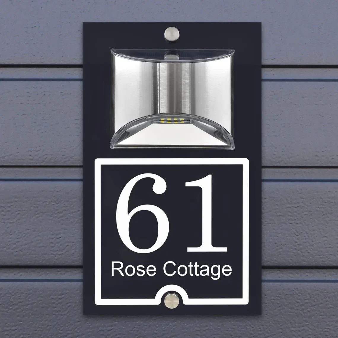 

Solar LED House Number Sign Modern Anthracite Custom Address Plaque with Pink Floral Corner DesignWeatherproof Illuminated