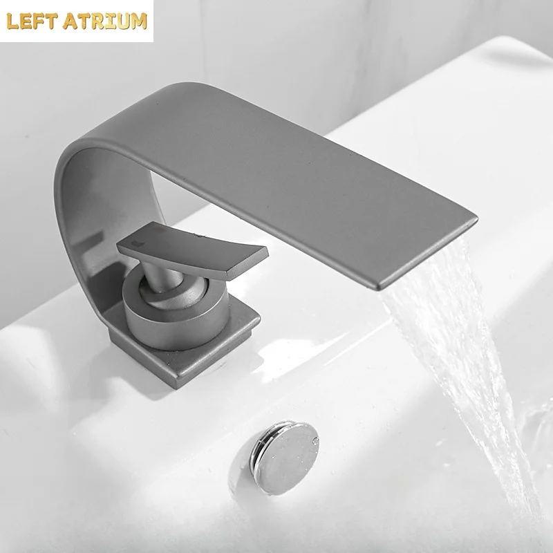Bathroom Stainless Steel Single-Hole Basin Faucet  Hot/Cold Water Control White Minimalist Waterfall-Style Creative Basin Faucet