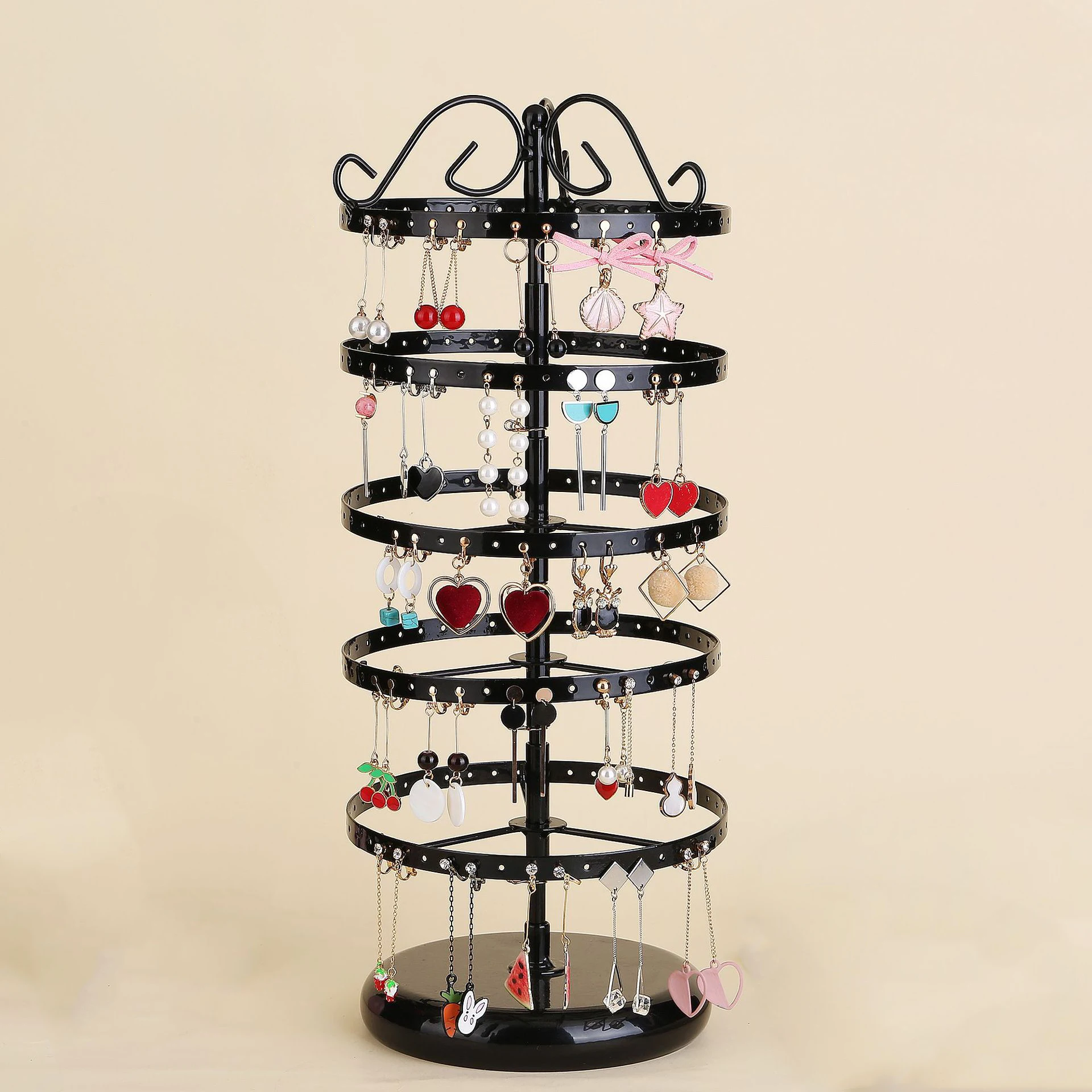 1pc Fashion Women Multifunctional Desktop Metal Rotating Earrings Holder Ear Stud Jewelry Storage Display Rack