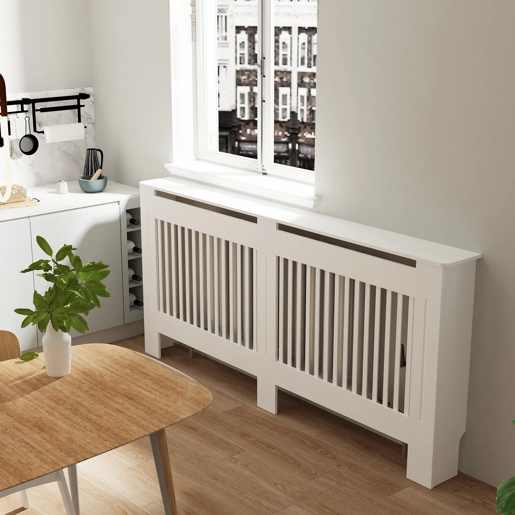High Radiator Cover Modern Slatted Vertical Radiator Cover MDF Cabinet High Radiators Shelf for Bedroom Living Room Radiators