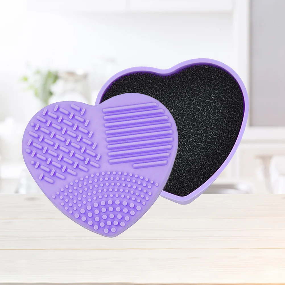 Spugna per trucco Ombretto Pennello Scatola per pulizia Viola Gel di silice a forma di cuore Custodia per pulizia rapida a doppio uso asciutto e bagnato per i viaggi