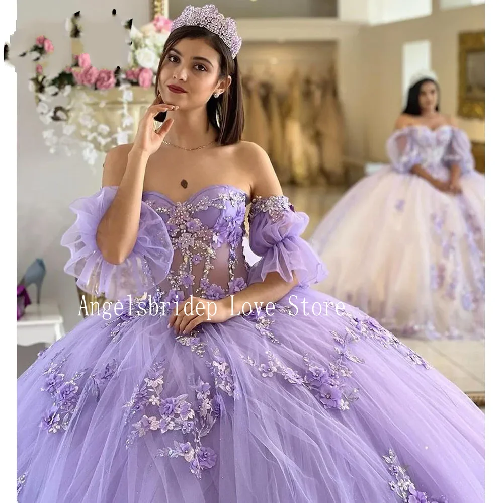 Angelsbridep Customized Lilac Ball Gown 15 Years Old Quinceanera Dress Short Sleeves Robes De Soiree Party Dresses For Women