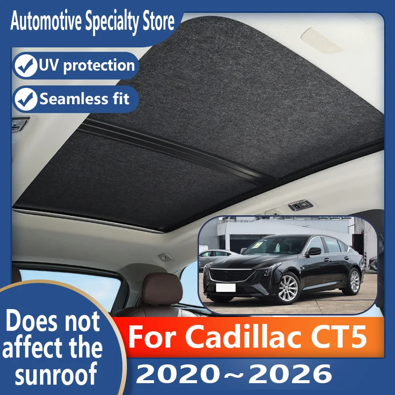 For Cadillac CT5 2020~2026 2025 Car Panoramic Sunroof Insulation Roof Visor Electrostatic Adsorption Suede Fabric Sun Protection
