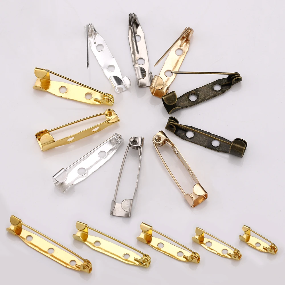 Nieuwe 50 Stuks Broche Pin Voet Met Gat Veiligheidsspelden Clips 15-35Mm Broche Instellingen Blanco Accessoires Voor Sieraden Maken Diy Groothandel