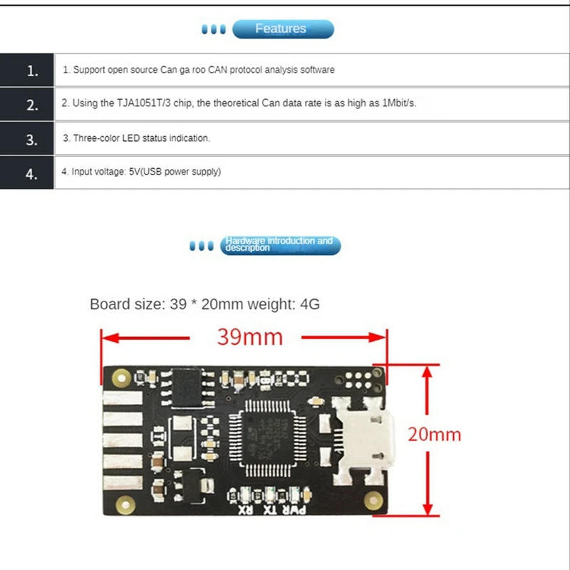 1 Piece CAN Bus Analyzer LED Indicator For Open Source Cangaroo CAN Protocol Analysis