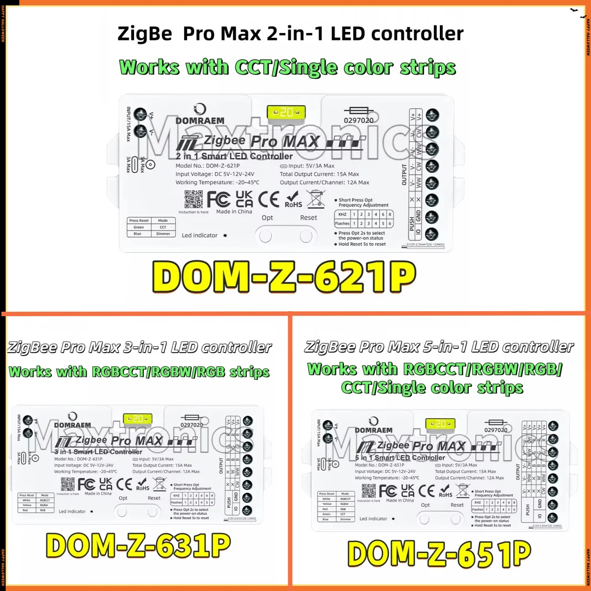 Hot DOMRAEM 2/3/5-In-1 LED Controller With External 20A Fuse ZigBee Pro Max DC5~24V 12A/CH Max 16A Output For LED Strip Lights