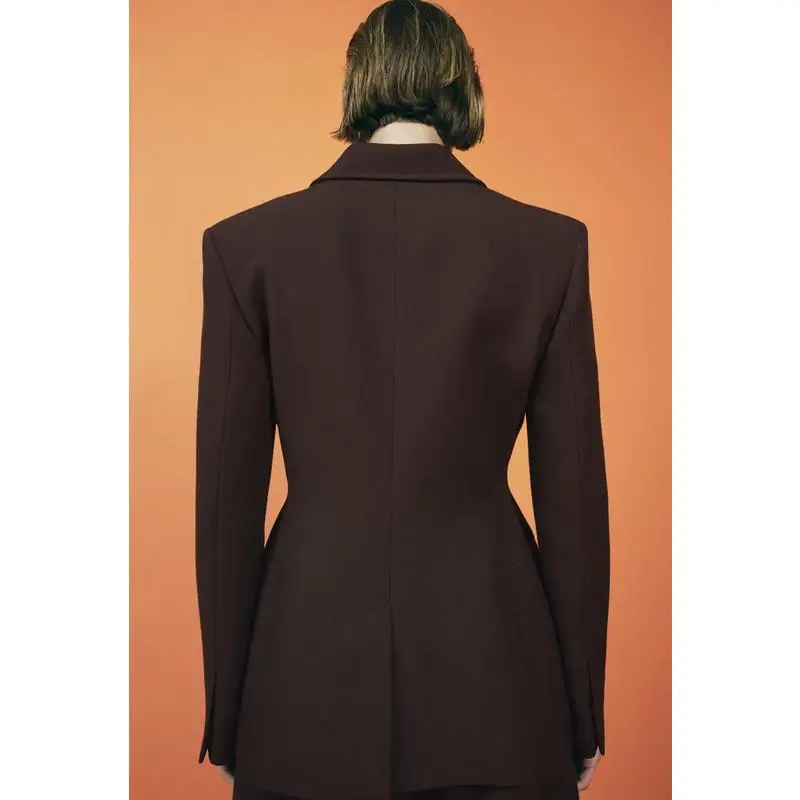 بدلة أنيقة بتصميم مريح تتكون من سترة بأكمام طويلة وزر واحد وتنورة قصيرة بأسلوب عملي وضيق #2