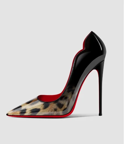 

New 12cm leopard print high heels for women, with a slim heel design that is niche, plus size, and sexy pointed single shoes