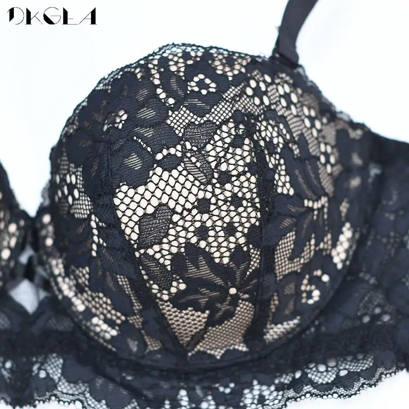 New Lace Lingerie Plus Size Women Underwear Sets Sexy Thick Padded Push Up Bra Set Female Black Embroidery Brassiere 1/2 Cup