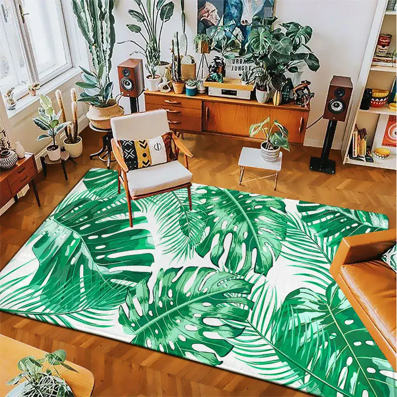 Plant Green Leaves  Bedroom Rug Entrance Simple Anti-slip Flannel Bath Living Room Hallway Floor Mats Carpet Bedside Foot Mats