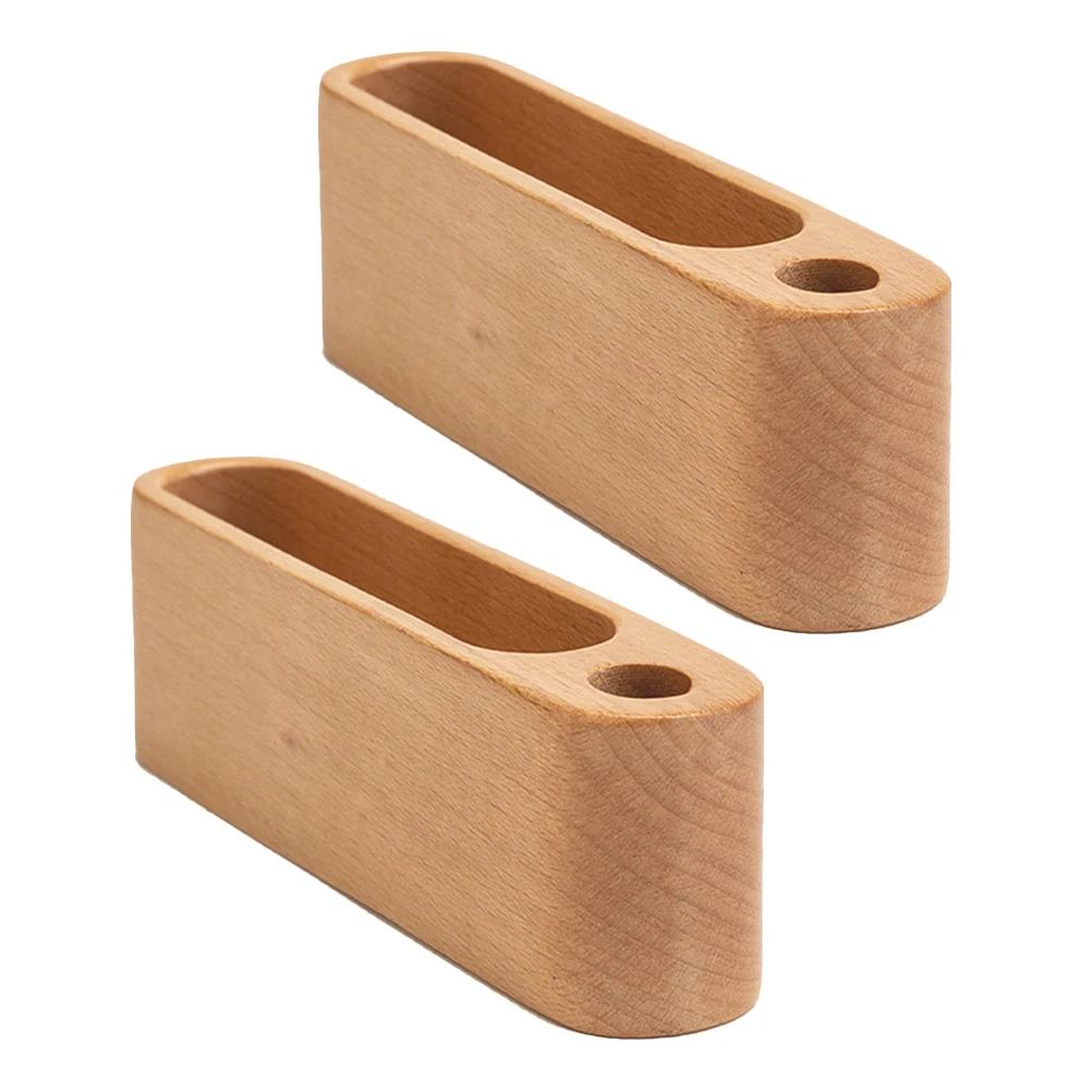 

2 Pcs Solid Wood Business Card Holder Buisness Credit Pen Display Stand Name Beech Desk Dispenser Office