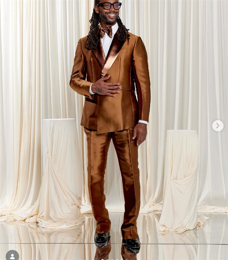

Brown Men Suit Set 2 Pcs Blazer+Pants Trousers Customized Spring Autumn Formal Office Jacket Wedding Tuxedos Prom Coat