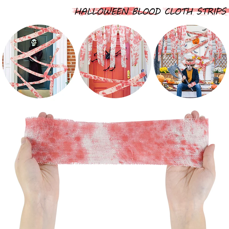 

5M Halloween Bloody Cloth Strips Blood Gauze Bandage Makeup Costumes Props Isolation Warning Belt Haunted House Scene Decoration