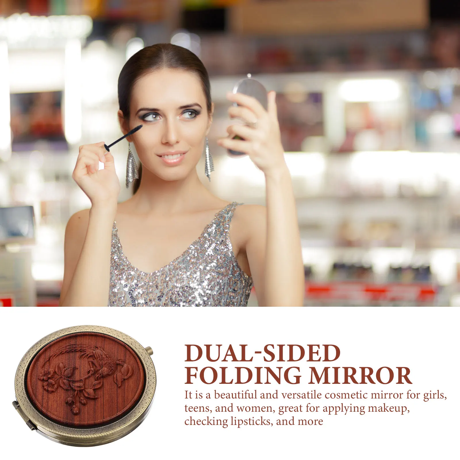 Tragbarer Retro-Schminkspiegel, kompakter, doppelseitiger, faltbarer Kosmetikspiegel für Frauen, Teenager, Mädchen, Reisen, Outdoor, Einkaufen, unverzichtbar