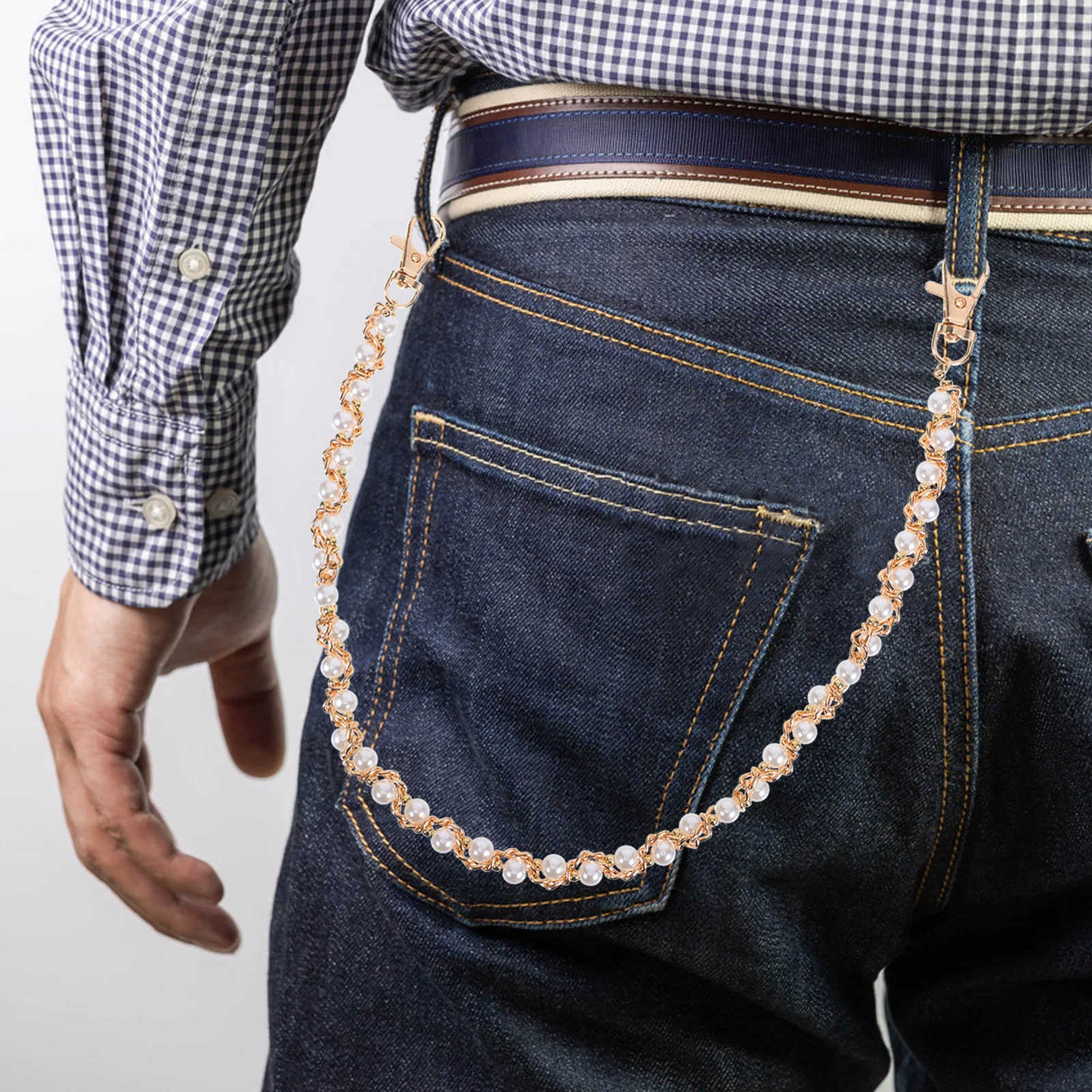 

2Pcs Hip Hop Trouser Chains Simulation Pearl Pants Chains 52cm Punk Jean Accessory Casual Outdoor Decoration Wallet Handbag