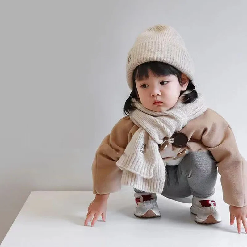 

Зимний детский шарф, шапочка, комплект 1-10 лет, толстая шерстяная вязаная шапка для мальчиков и девочек, милая защитная шапка с героями мультфильмов, детский шейный платок