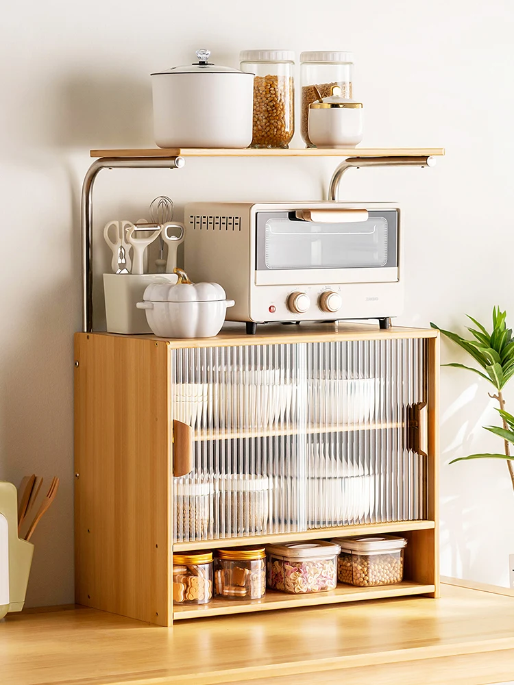 Kitchen shelves: multi-layered storage, spices, dishes, sideboards, cupboards, microwave, dust-proof cup holders image 2